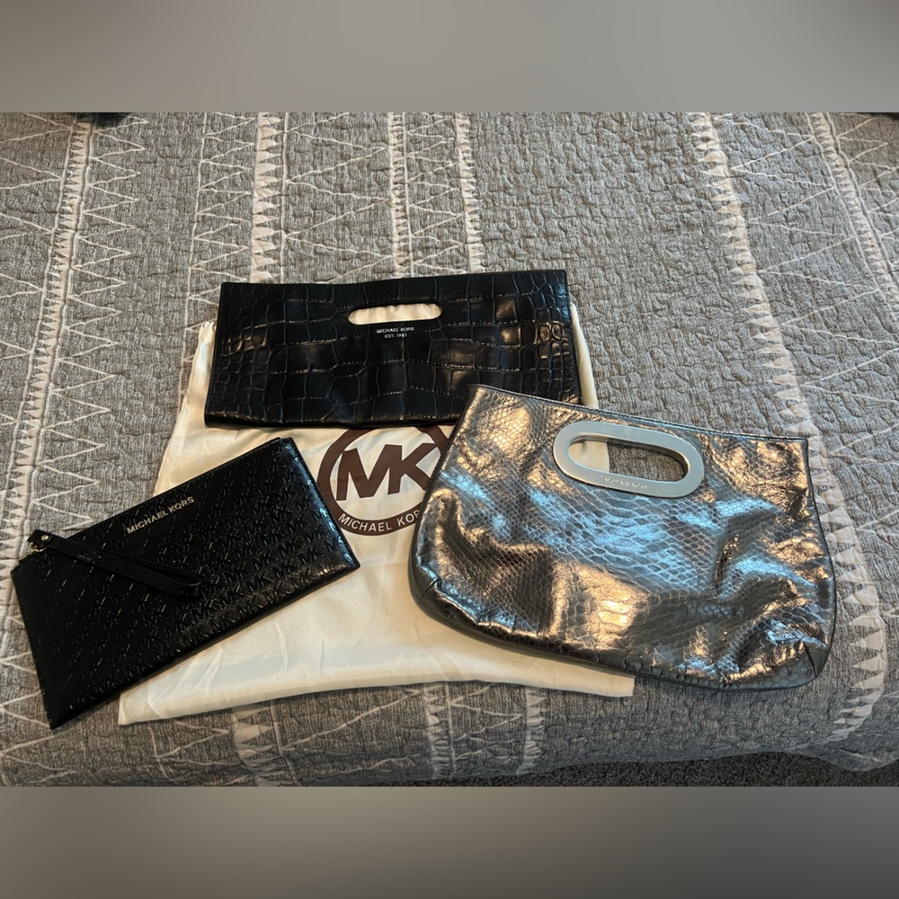 Michael Kors Bundle-Black and Silver Clutch and Wristlet